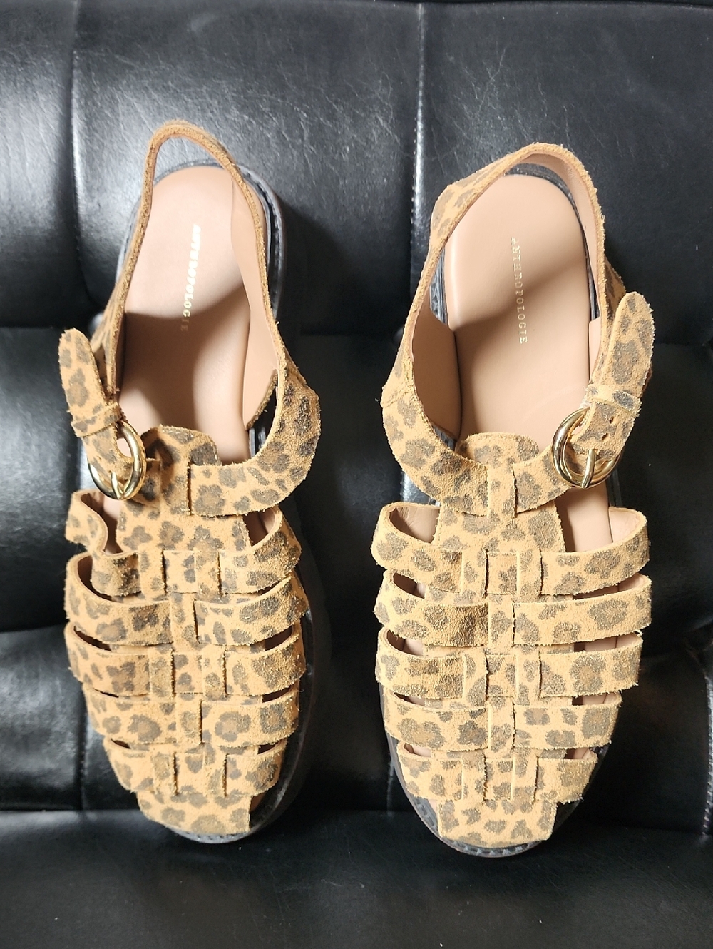 🐆 By Anthropologie Leopard Suede Fisherman Sandals EU 41/US 10